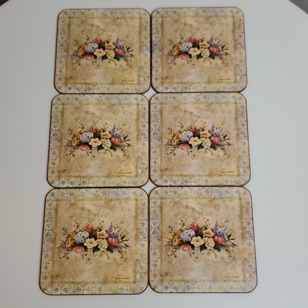 6 Pimpernel vintage look floral coasters